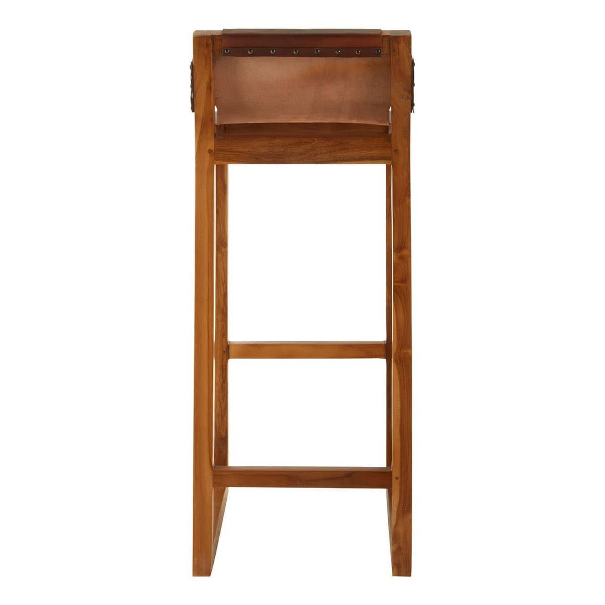 Hamilton Interiors Living Kendari Brown Leather Bar Chair with Teak Wood Frame House of Isabella UK