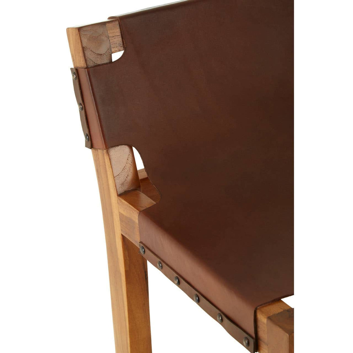 Hamilton Interiors Living Kendari Brown Leather Bar Chair with Teak Wood Frame House of Isabella UK