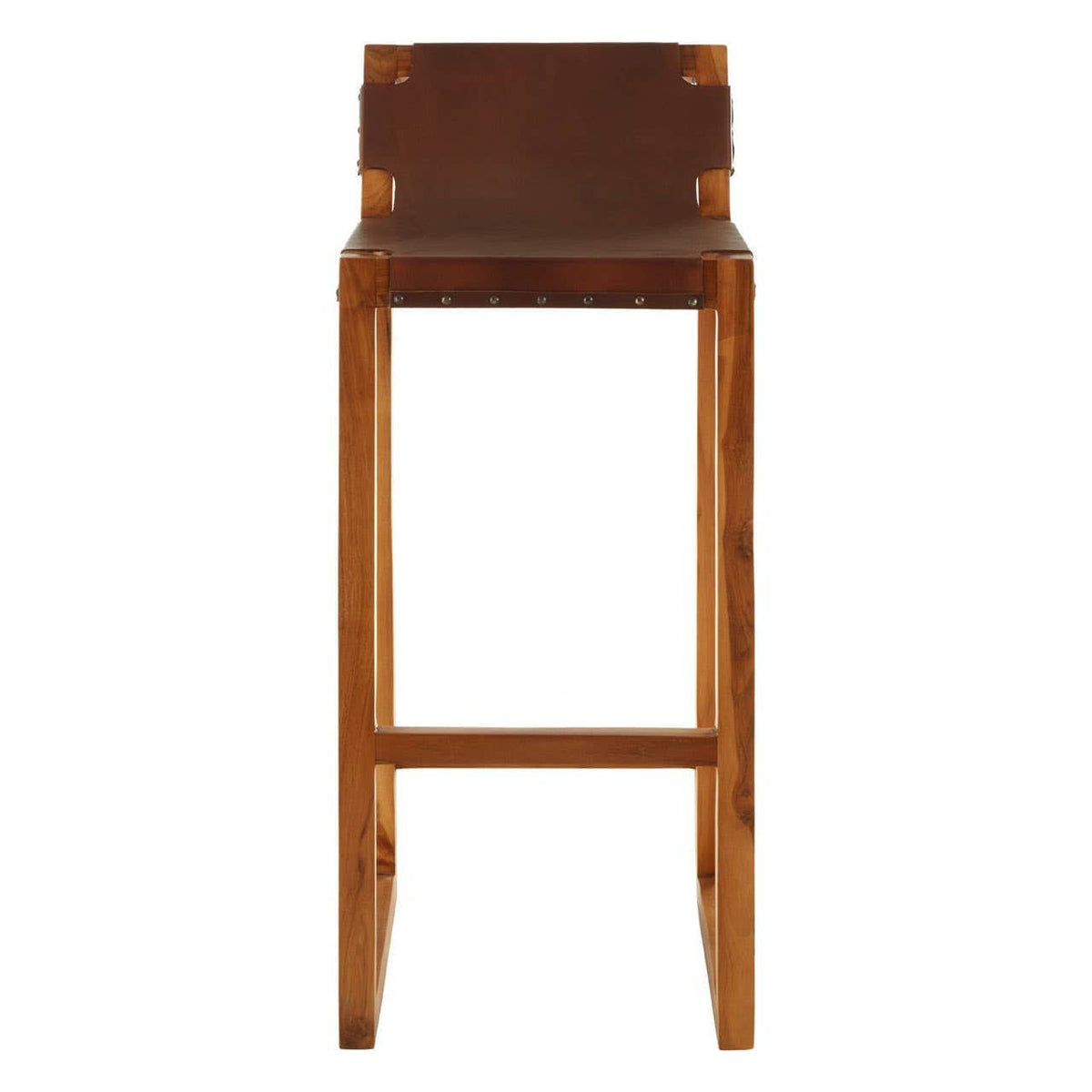 Hamilton Interiors Living Kendari Brown Leather Bar Chair with Teak Wood Frame House of Isabella UK