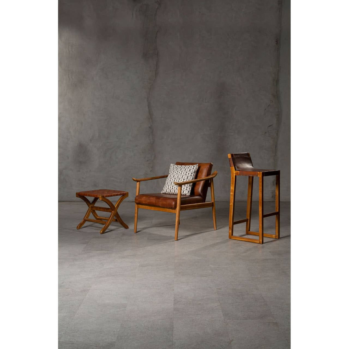 Hamilton Interiors Living Kendari Brown Woven Leather Stool House of Isabella UK