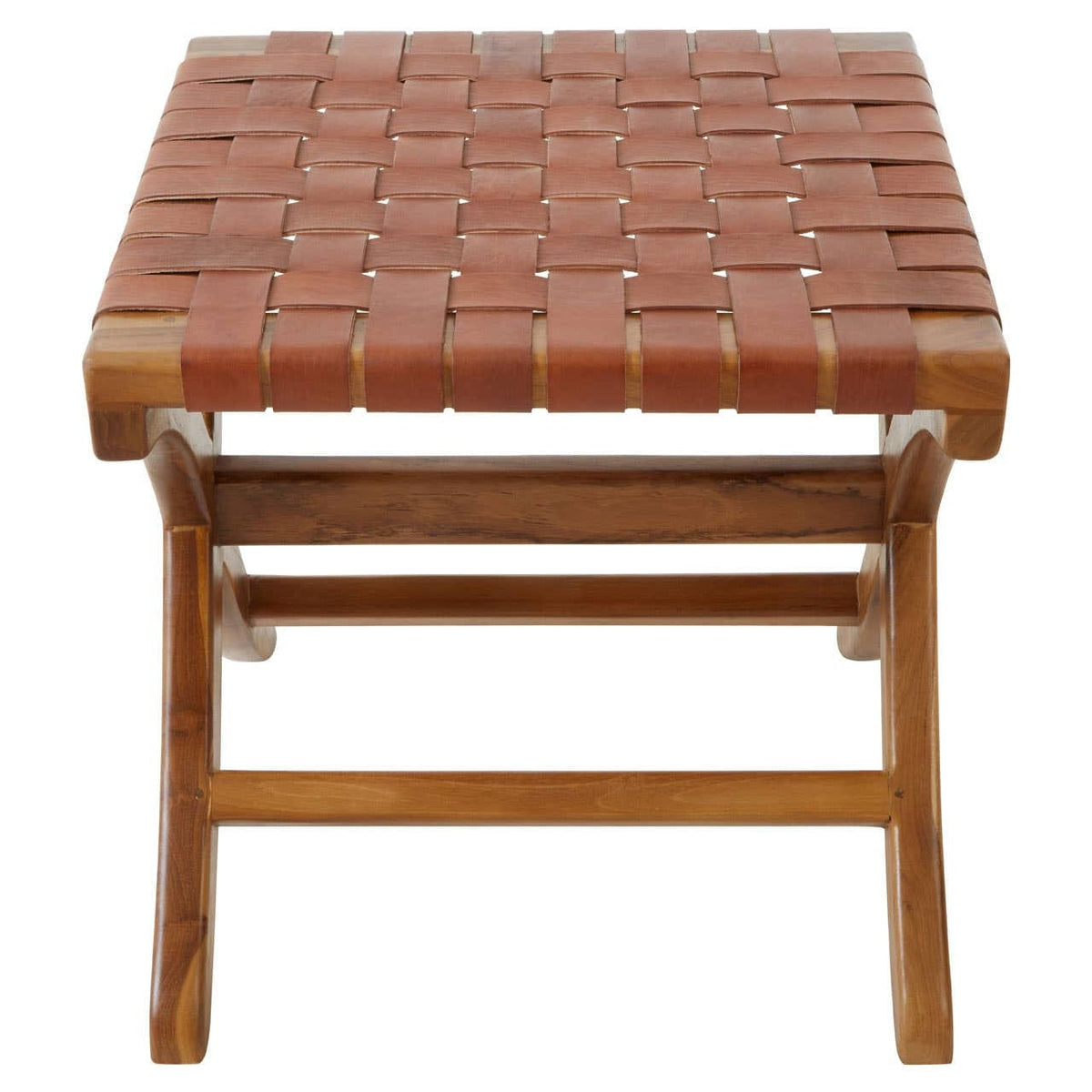 Hamilton Interiors Living Kendari Brown Woven Leather Stool House of Isabella UK