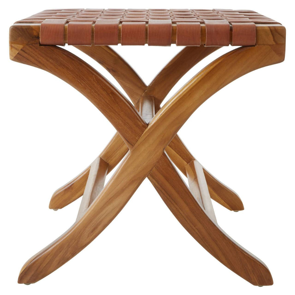 Hamilton Interiors Living Kendari Brown Woven Leather Stool House of Isabella UK