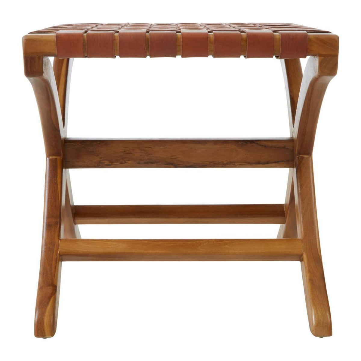 Hamilton Interiors Living Kendari Brown Woven Leather Stool House of Isabella UK