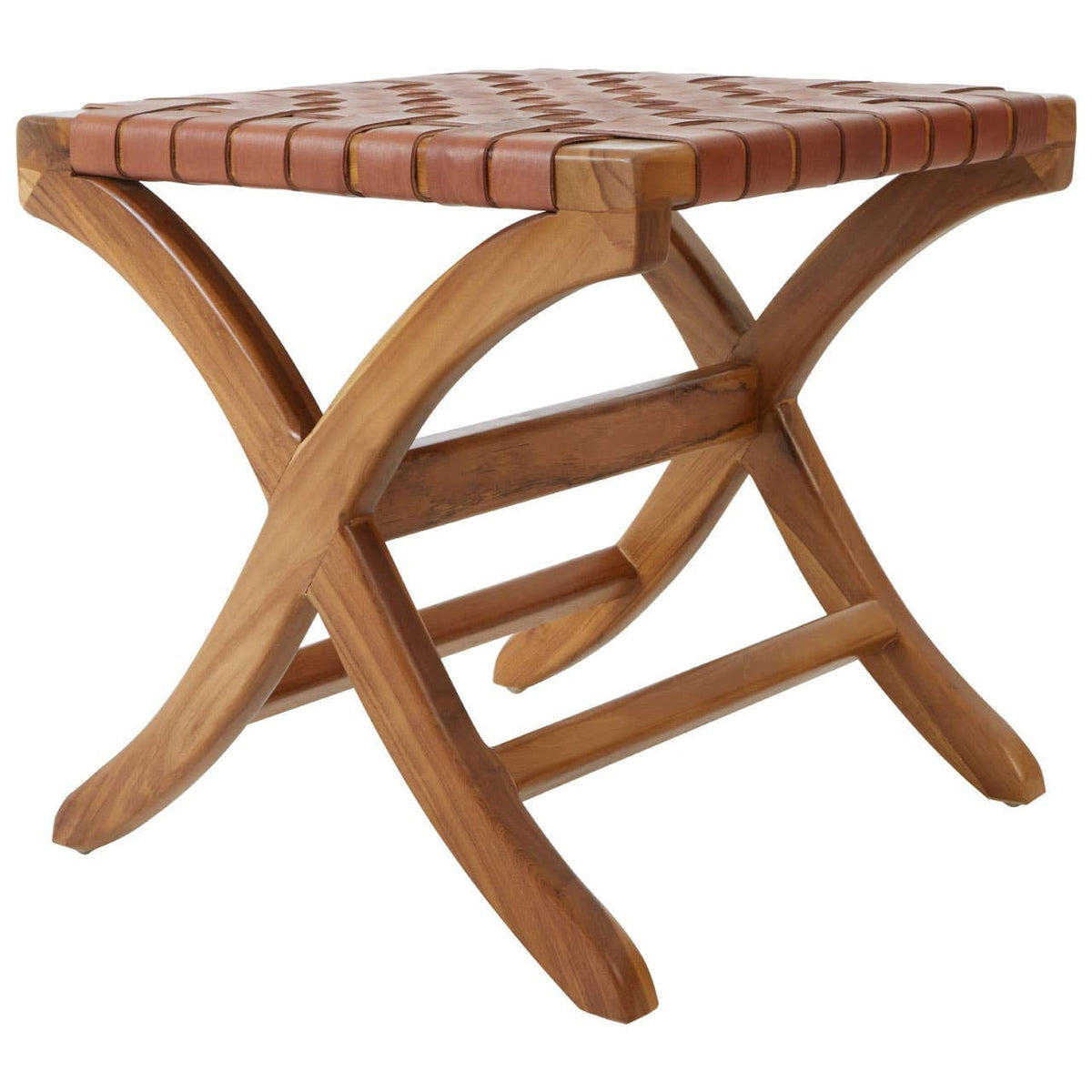 Hamilton Interiors Living Kendari Brown Woven Leather Stool House of Isabella UK