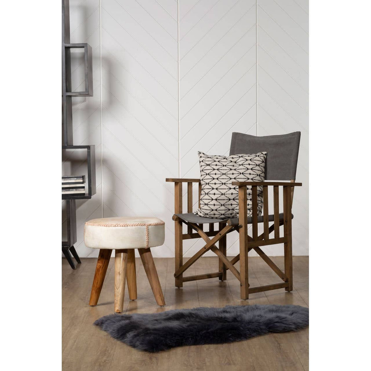 Hamilton Interiors Living Kendari Hair on Leather and Teak Stool House of Isabella UK