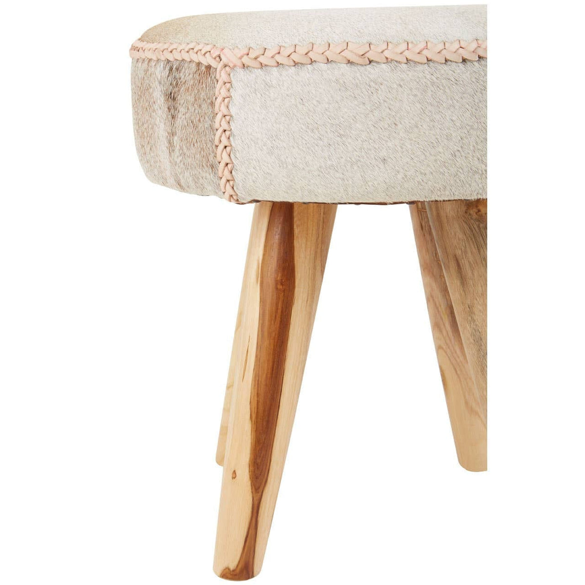 Hamilton Interiors Living Kendari Hair on Leather and Teak Stool House of Isabella UK