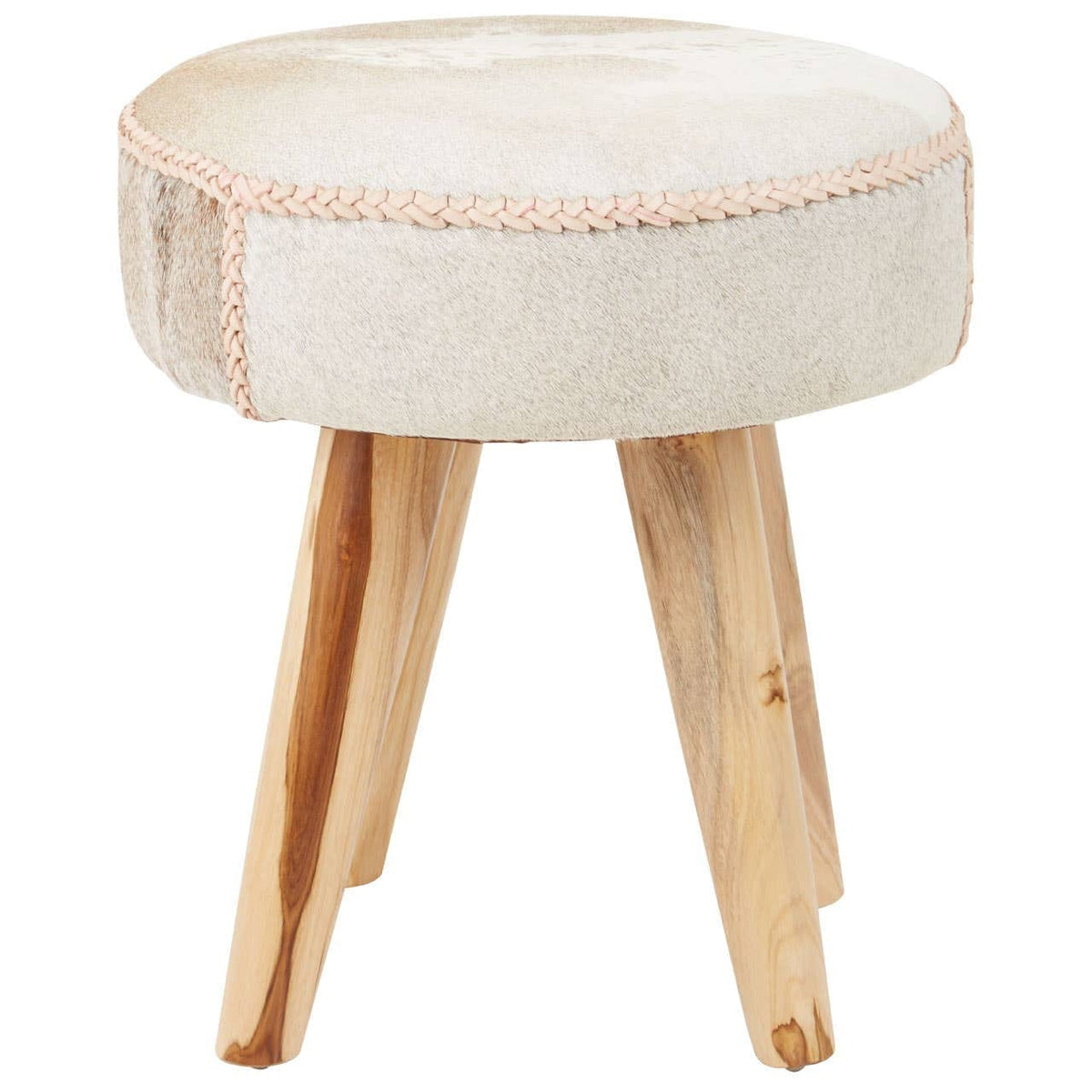 Hamilton Interiors Living Kendari Hair on Leather and Teak Stool House of Isabella UK