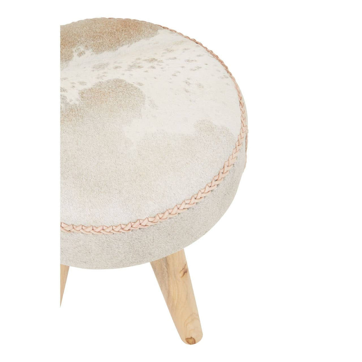 Hamilton Interiors Living Kendari Hair on Leather and Teak Stool House of Isabella UK
