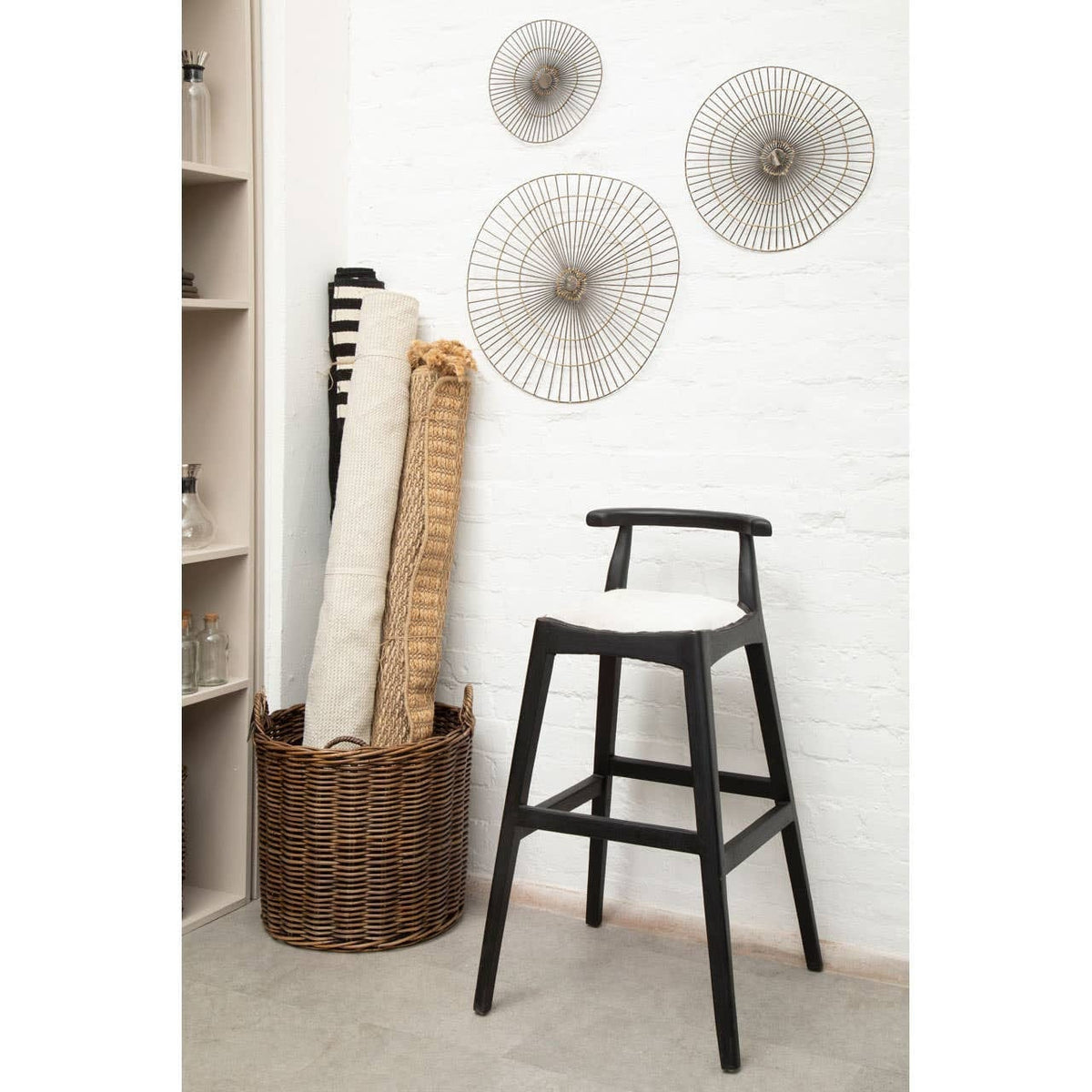 Hamilton Interiors Living Kendari White Leather And Black Teak Bar Chair House of Isabella UK