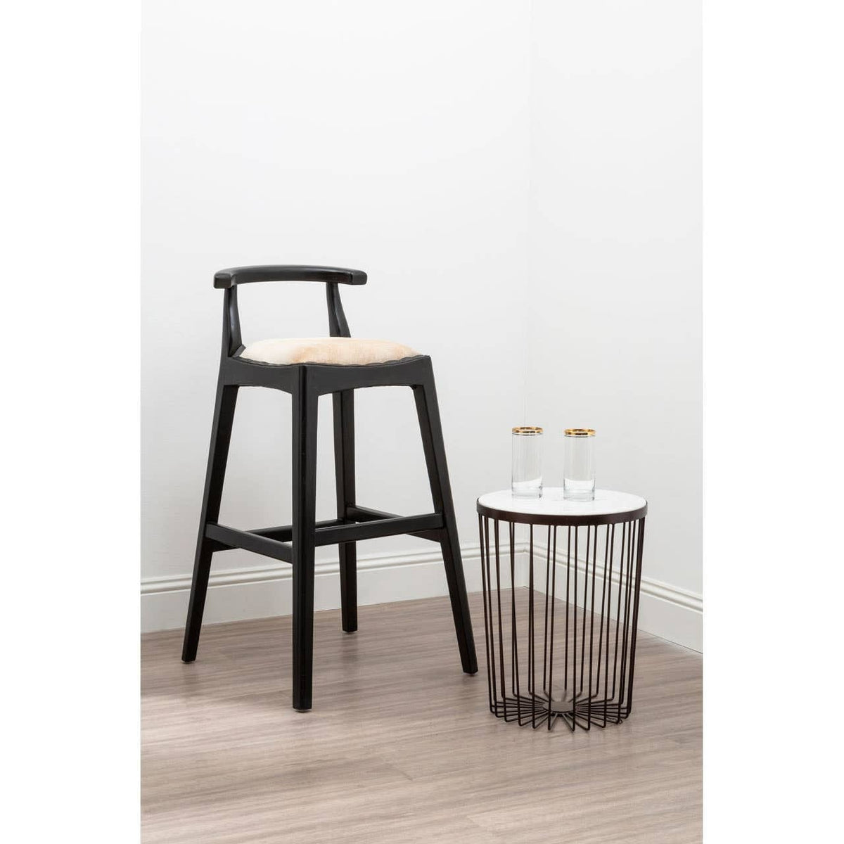 Hamilton Interiors Living Kendari White Leather And Black Teak Bar Chair House of Isabella UK