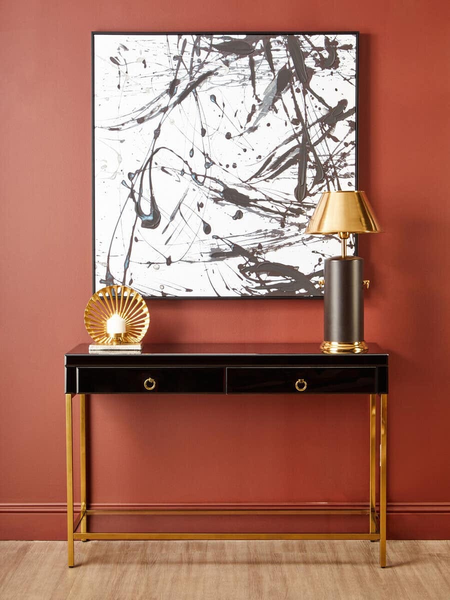 Hamilton Interiors Living Kensington Townhouse Black Mirror Console Table with Gold Frame House of Isabella UK