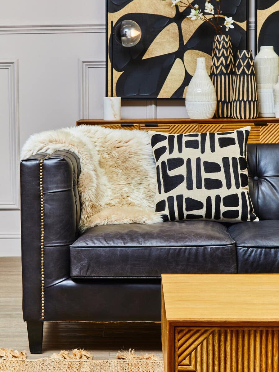 Hamilton Interiors Living King Three Seater Modern Chesterfield Black Leather Sofa House of Isabella UK