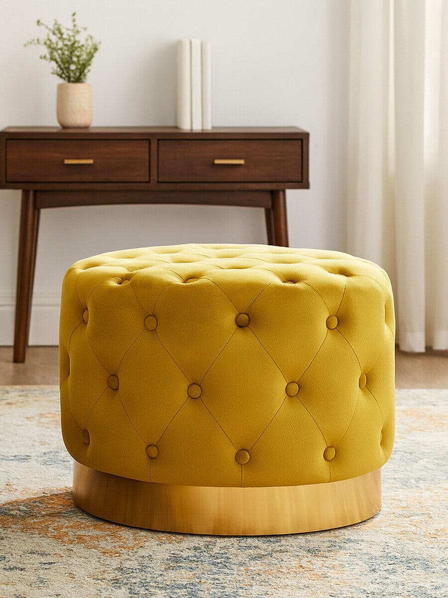 Hamilton Interiors Living Loretta Pistachio Velvet Stool With Matte Gold Finish Base House of Isabella UK