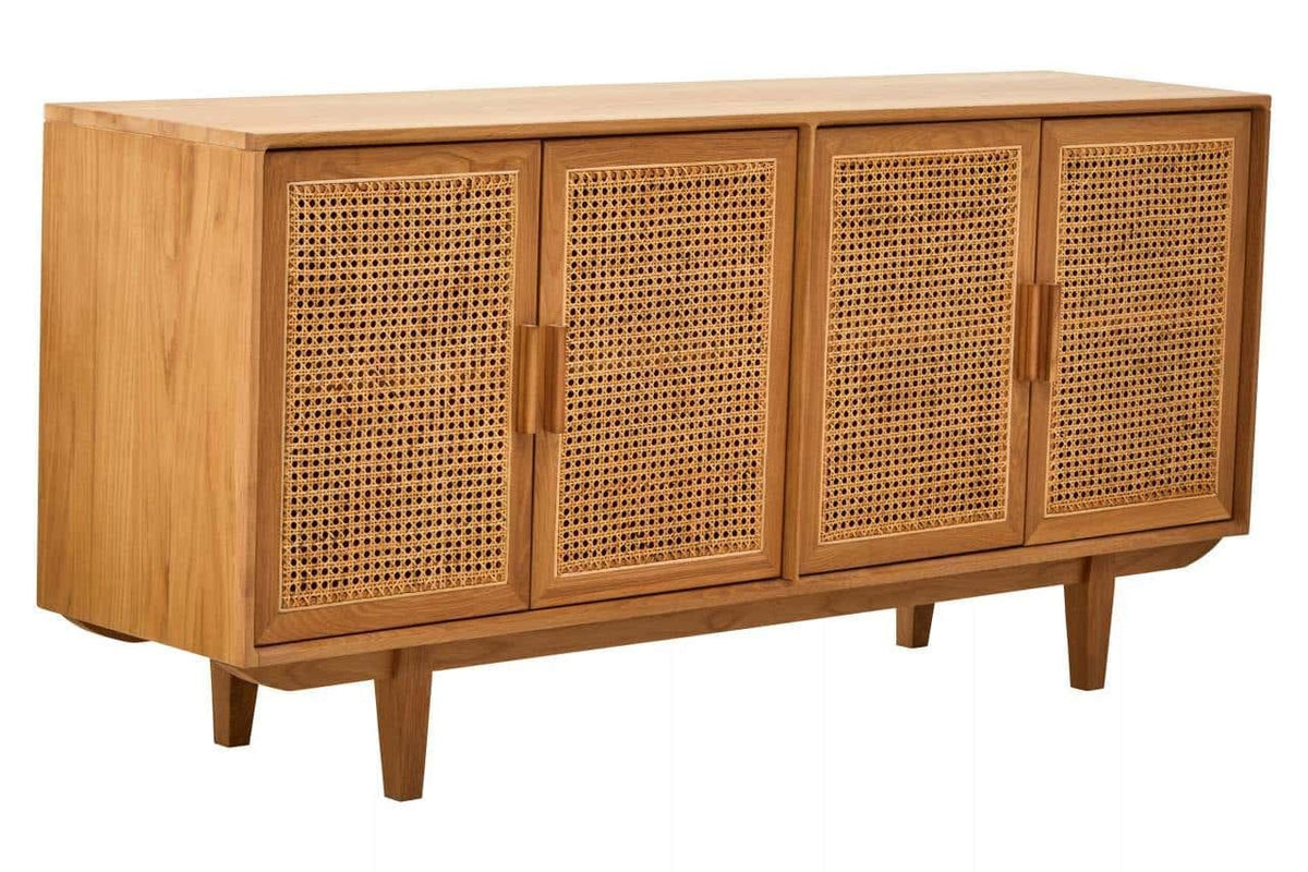 Hamilton Interiors Living Lyon Rattan and Oak Wood 4 Door Sideboard House of Isabella UK