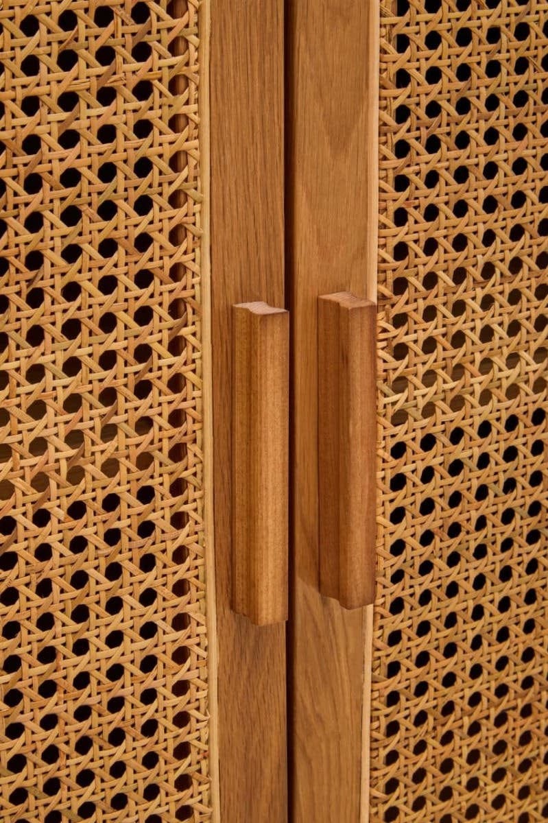 Hamilton Interiors Living Lyon Rattan and Oak Wood 4 Door Sideboard House of Isabella UK