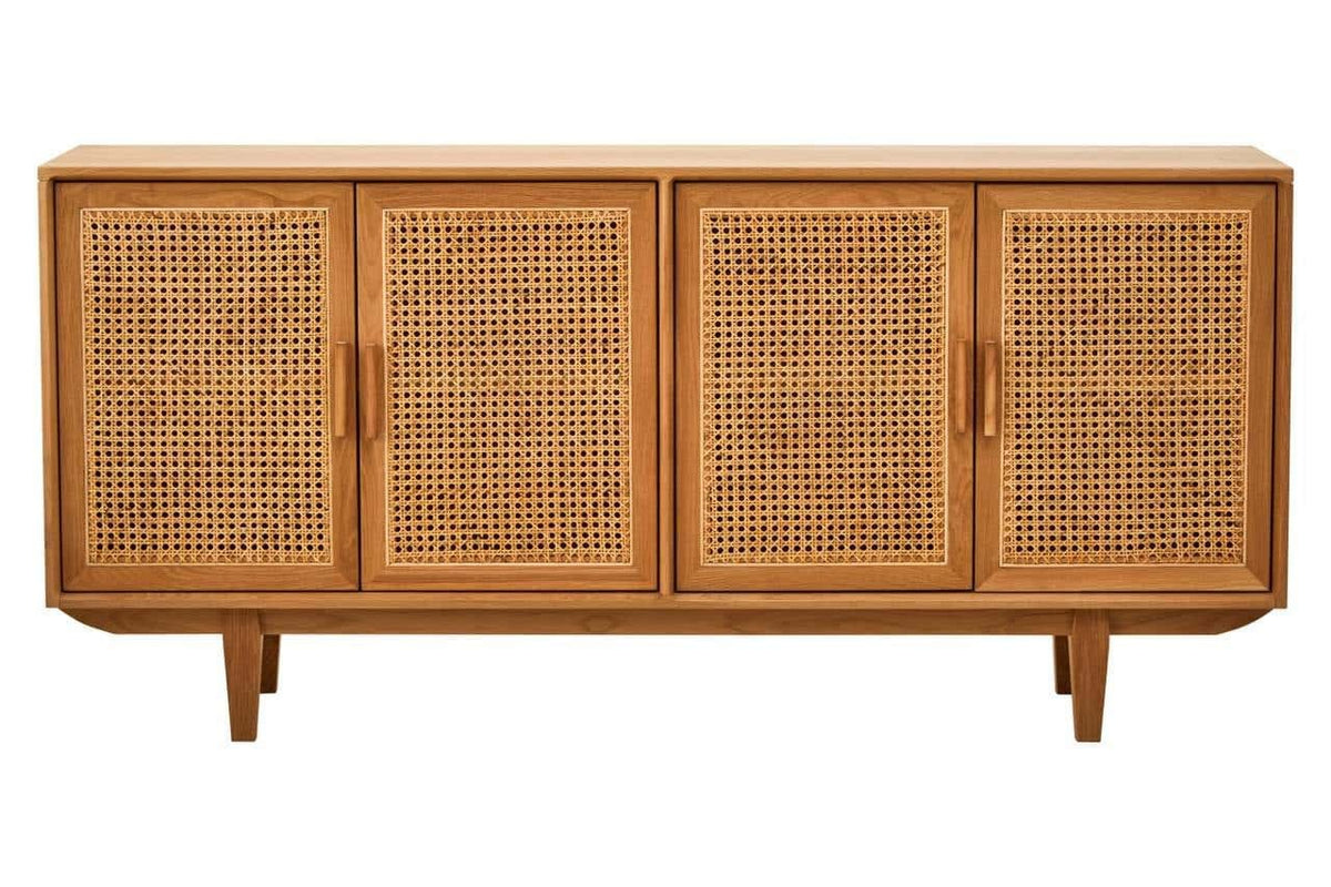 Hamilton Interiors Living Lyon Rattan and Oak Wood 4 Door Sideboard House of Isabella UK