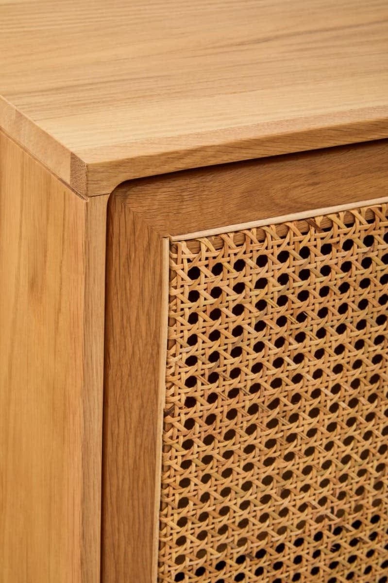 Hamilton Interiors Living Lyon Rattan and Oak Wood 4 Door Sideboard House of Isabella UK