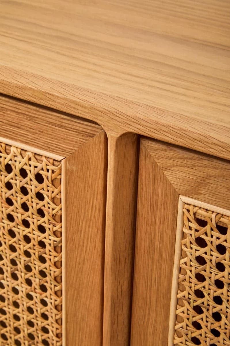 Hamilton Interiors Living Lyon Rattan and Oak Wood 4 Door Sideboard House of Isabella UK