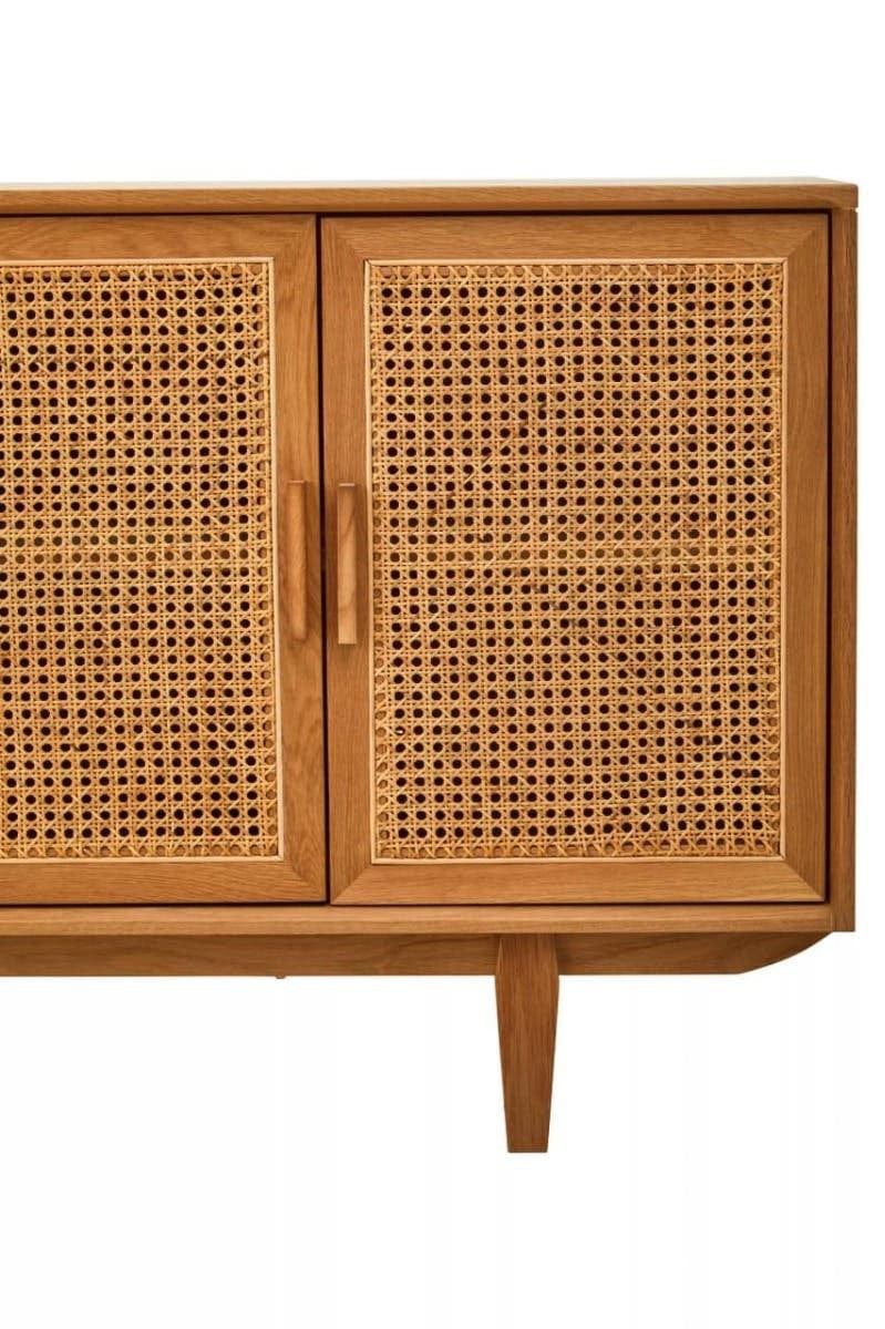 Hamilton Interiors Living Lyon Rattan and Oak Wood 4 Door Sideboard House of Isabella UK