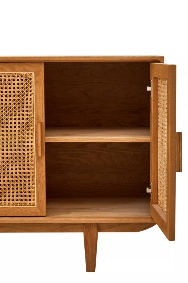 Hamilton Interiors Living Lyon Rattan and Oak Wood 4 Door Sideboard House of Isabella UK