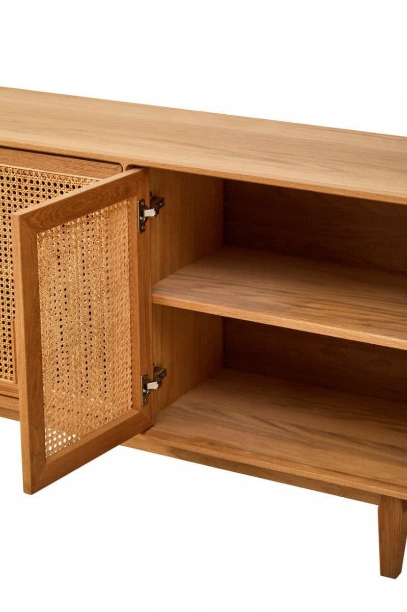 Hamilton Interiors Living Lyon Rattan and Oak Wood 4 Door Sideboard House of Isabella UK