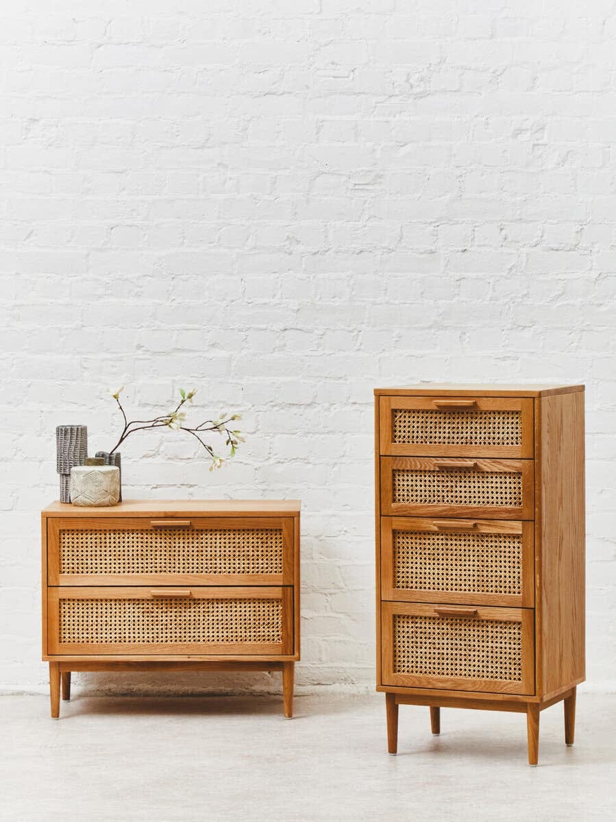 Hamilton Interiors Living Lyon Rattan and Oak Wood Chest of Four Drawers House of Isabella UK