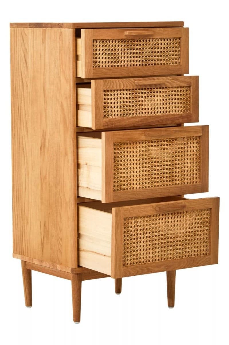 Hamilton Interiors Living Lyon Rattan and Oak Wood Chest of Four Drawers House of Isabella UK