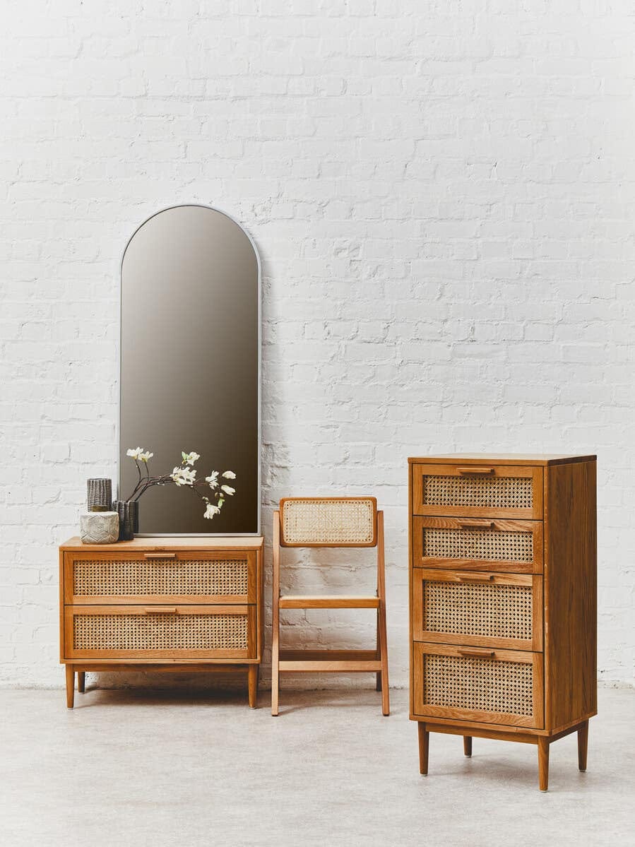 Hamilton Interiors Living Lyon Rattan and Oak Wood Chest of Four Drawers House of Isabella UK