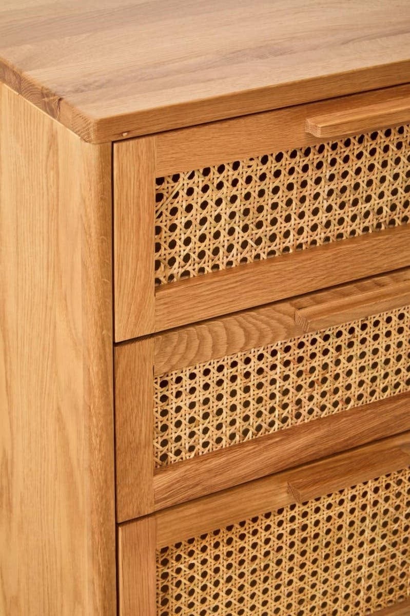 Hamilton Interiors Living Lyon Rattan and Oak Wood Chest of Four Drawers House of Isabella UK