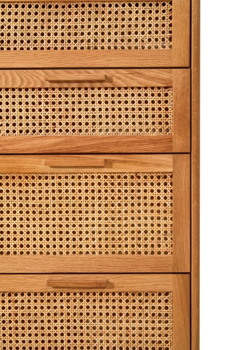Hamilton Interiors Living Lyon Rattan and Oak Wood Chest of Four Drawers House of Isabella UK