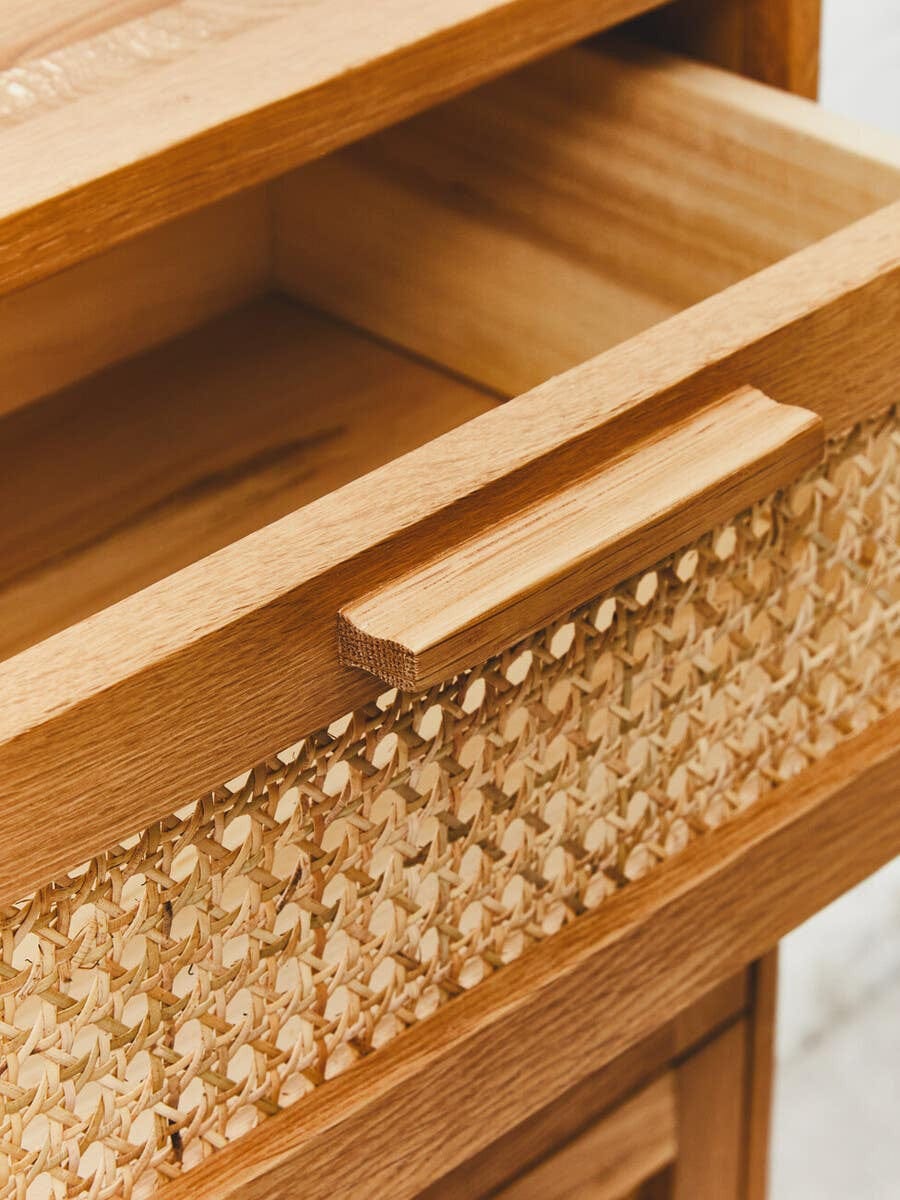 Hamilton Interiors Living Lyon Rattan and Oak Wood Chest of Four Drawers House of Isabella UK