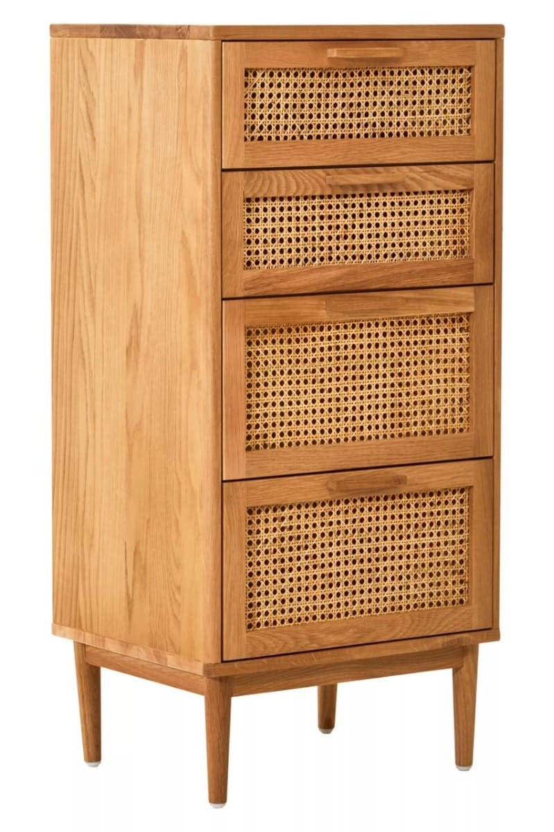 Hamilton Interiors Living Lyon Rattan and Oak Wood Chest of Four Drawers House of Isabella UK