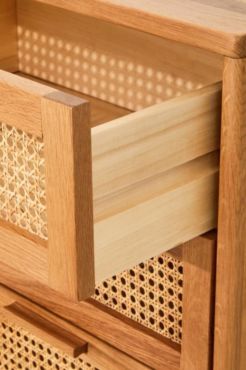 Hamilton Interiors Living Lyon Rattan and Oak Wood Chest of Four Drawers House of Isabella UK