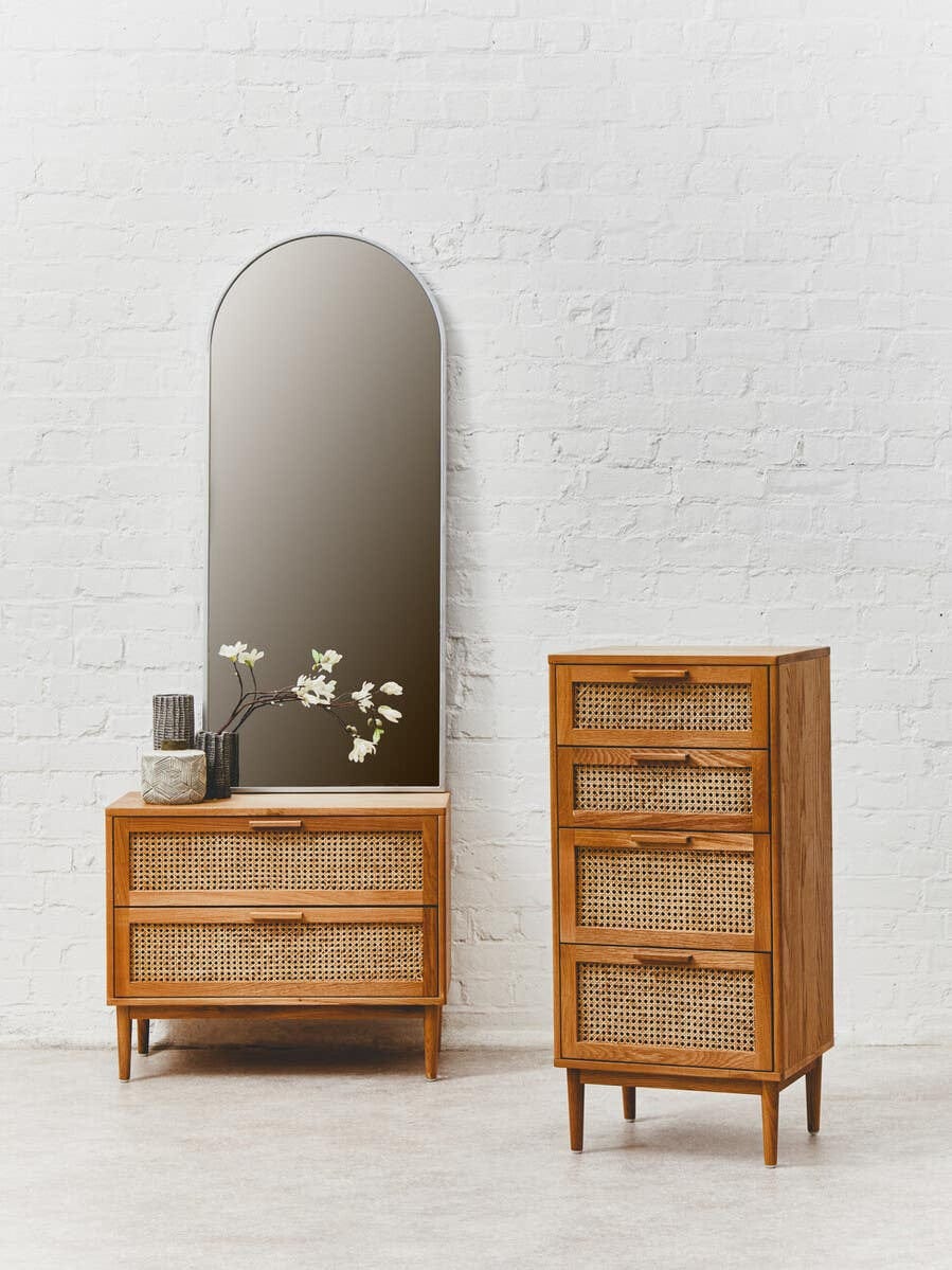 Hamilton Interiors Living Lyon Rattan and Oak Wood Chest of Four Drawers House of Isabella UK