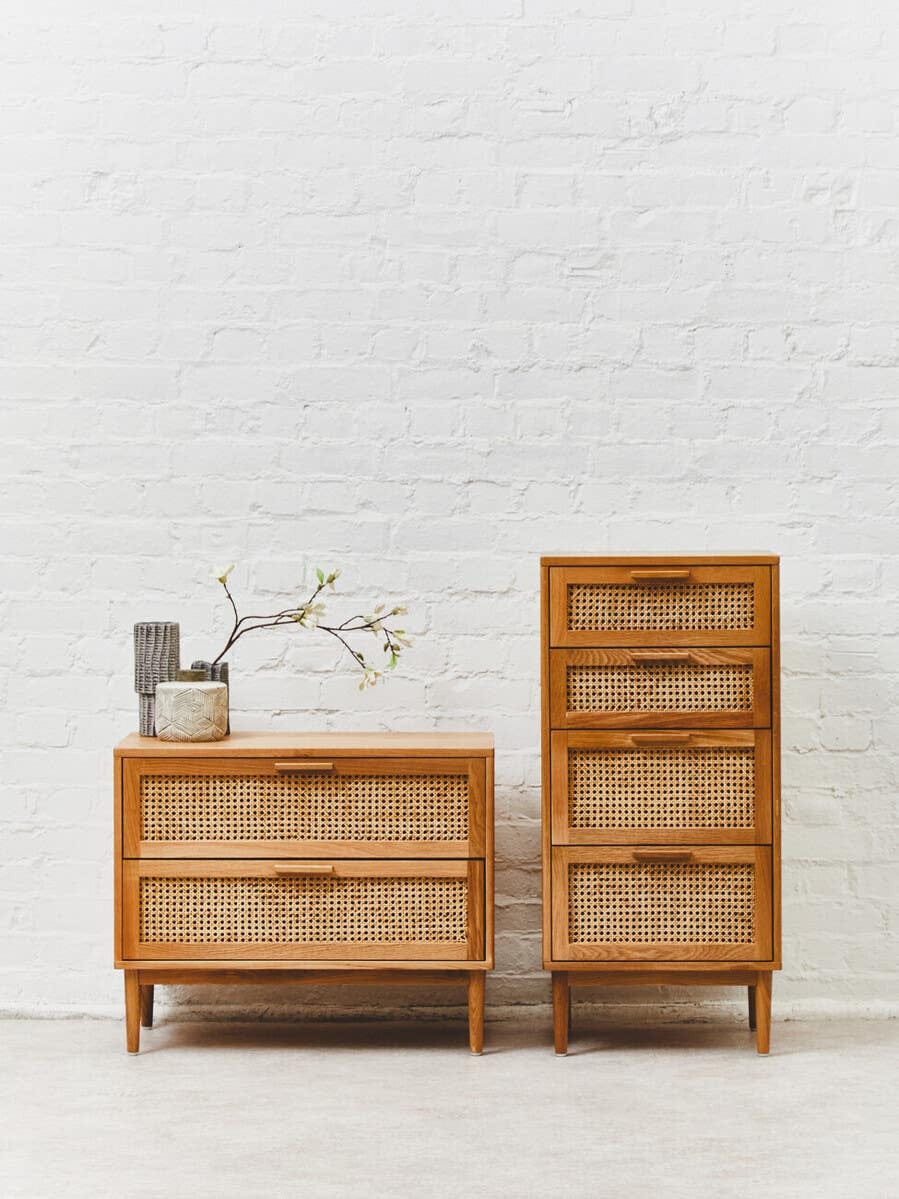 Hamilton Interiors Living Lyon Rattan and Oak Wood Chest of Four Drawers House of Isabella UK