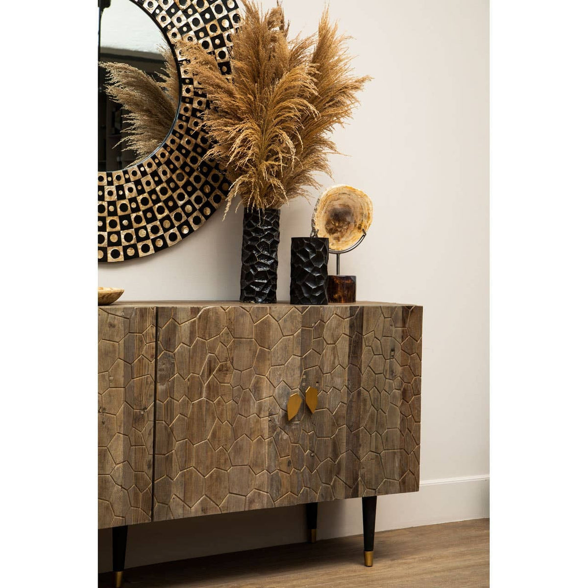 Hamilton Interiors Living Malay Recycled Elm Wood 4 Door Sideboard House of Isabella UK