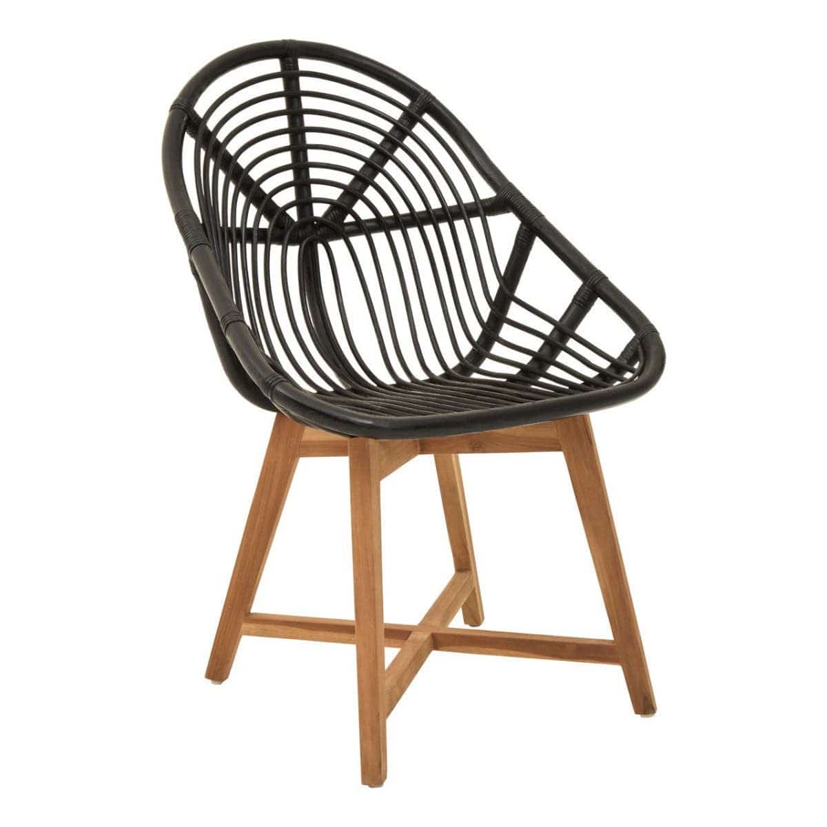 Hamilton Interiors Living Manado Black Natural Rattan And Teak Chair House of Isabella UK