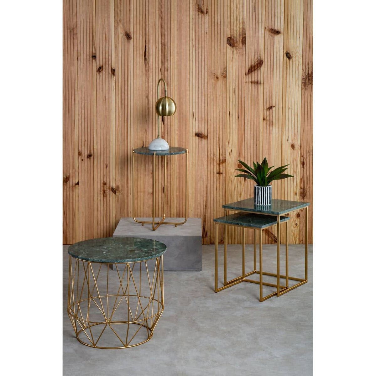 Hamilton Interiors Living Mandoli Nest Of 2 Green Marble Side Tables House of Isabella UK