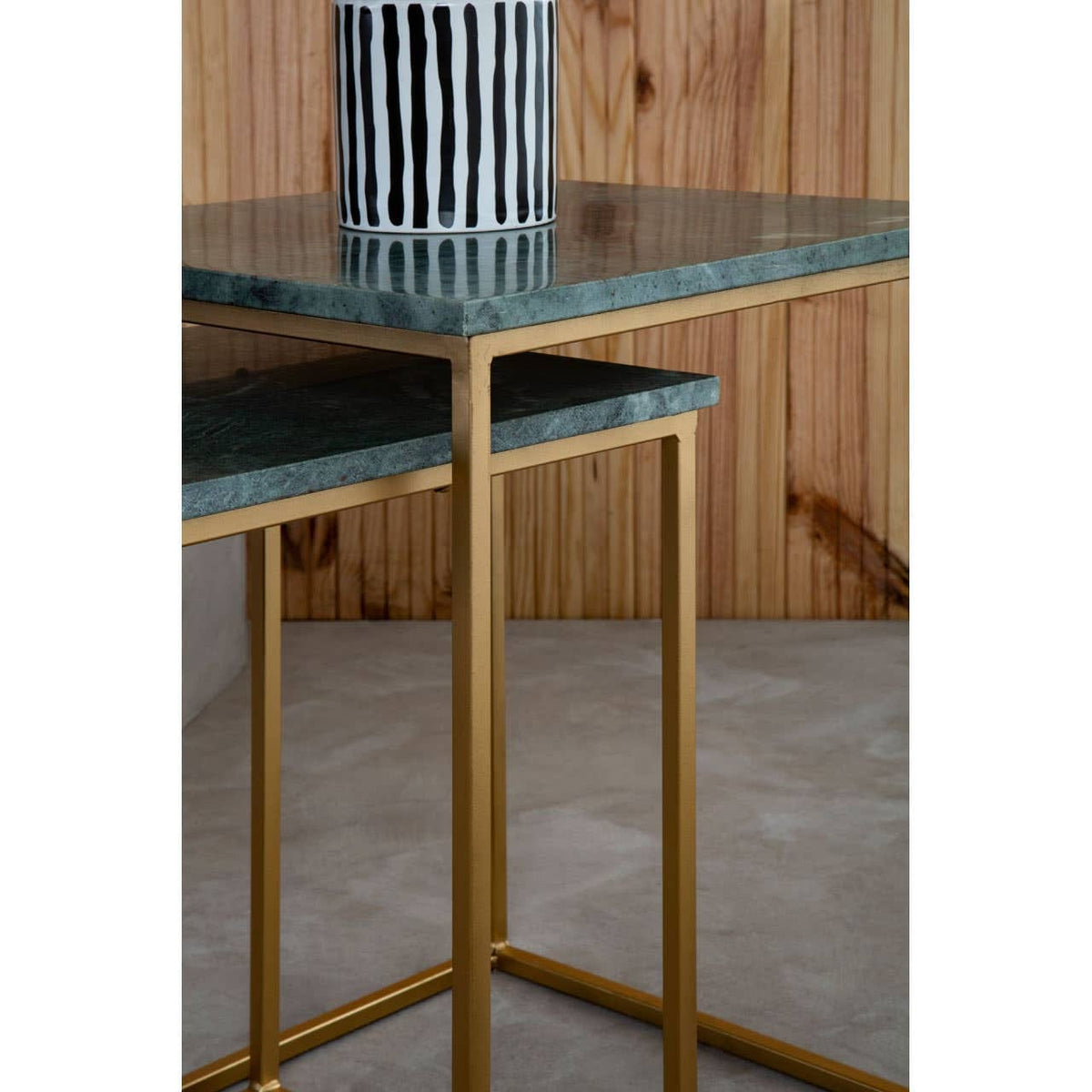 Hamilton Interiors Living Mandoli Nest Of 2 Green Marble Side Tables House of Isabella UK