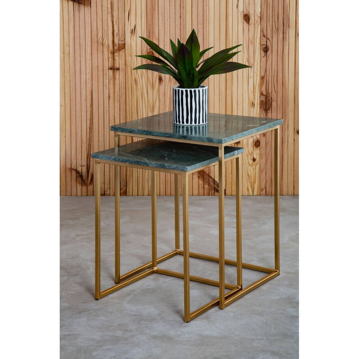Hamilton Interiors Living Mandoli Nest Of 2 Green Marble Side Tables House of Isabella UK