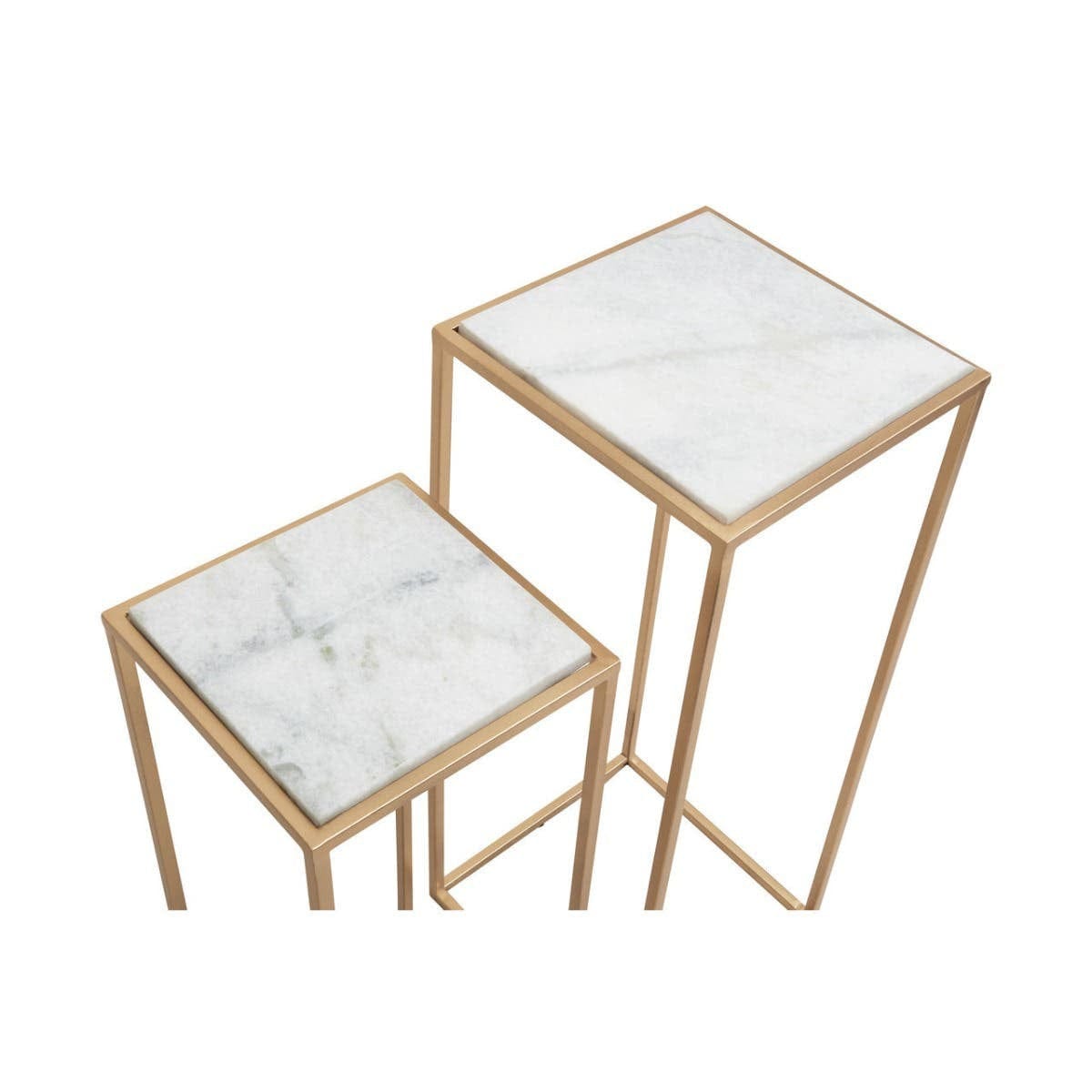 Hamilton Interiors Living Mandoli Nest Of 2 White Marble Top Square Side Tables House of Isabella UK