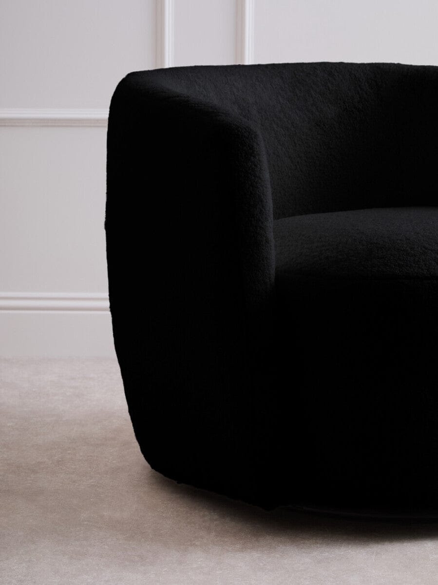 Hamilton Interiors Living Montreal Black Boucle Effect Curved Lounge Chair With Swivel Base House of Isabella UK