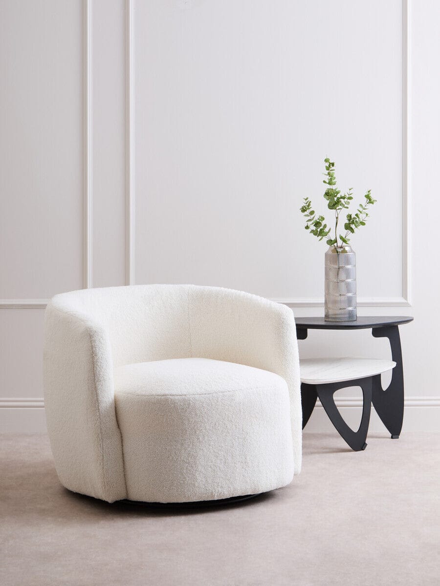 Hamilton Interiors Living Montreal Ivory Boucle Effect Curved Lounge Chair With Swivel Base House of Isabella UK