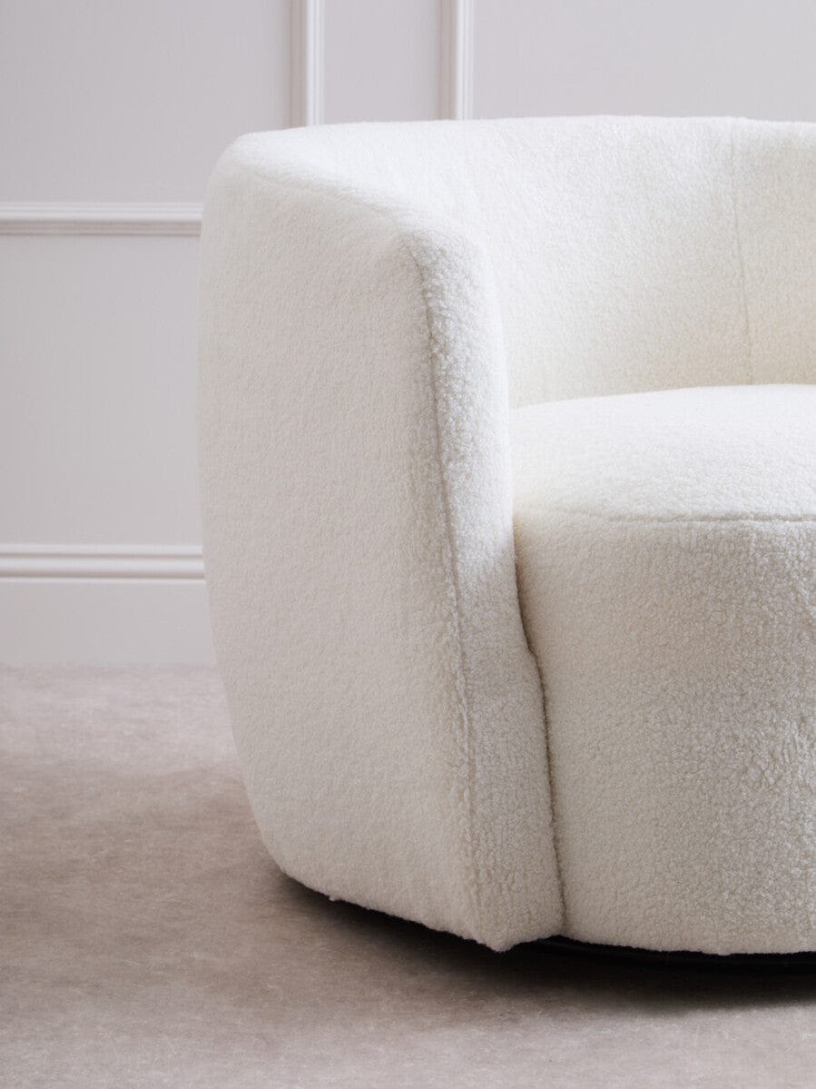 Hamilton Interiors Living Montreal Ivory Boucle Effect Curved Lounge Chair With Swivel Base House of Isabella UK