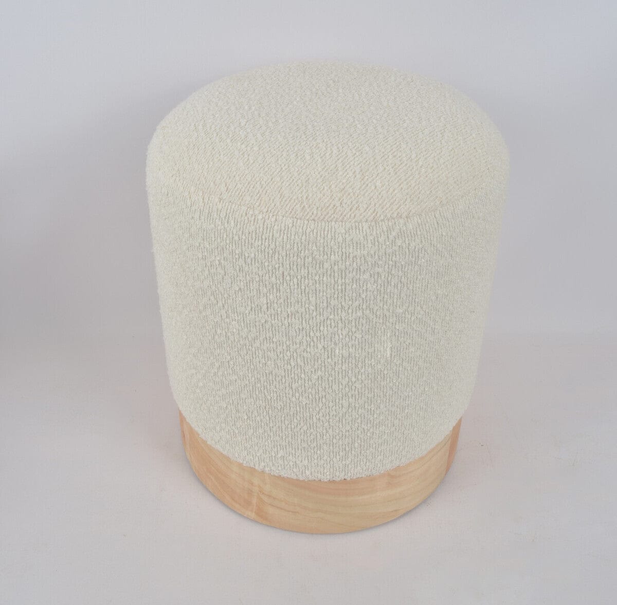 Hamilton Interiors Living Mota Burl Wood And Cream Boucle Round Stool House of Isabella UK