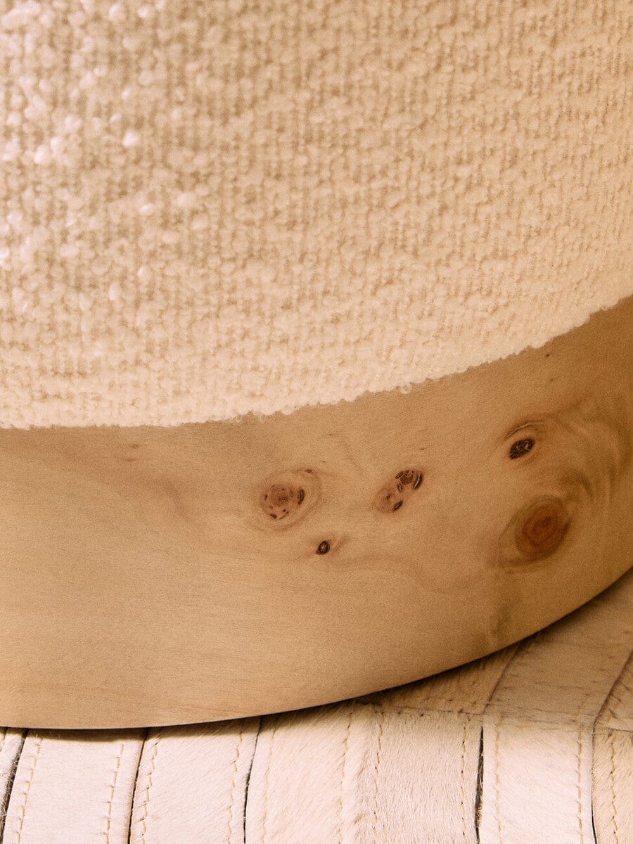 Hamilton Interiors Living Mota Burl Wood And Cream Boucle Round Stool House of Isabella UK