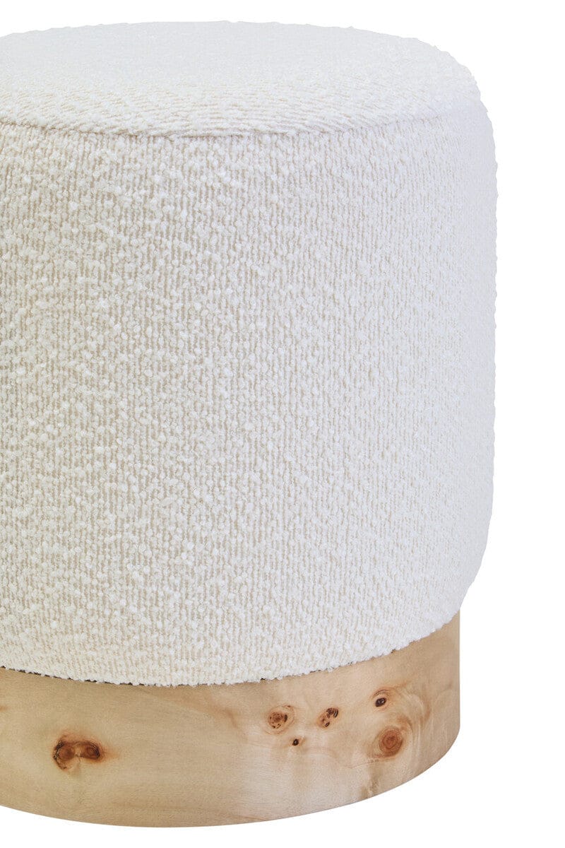 Hamilton Interiors Living Mota Burl Wood And Cream Boucle Round Stool House of Isabella UK