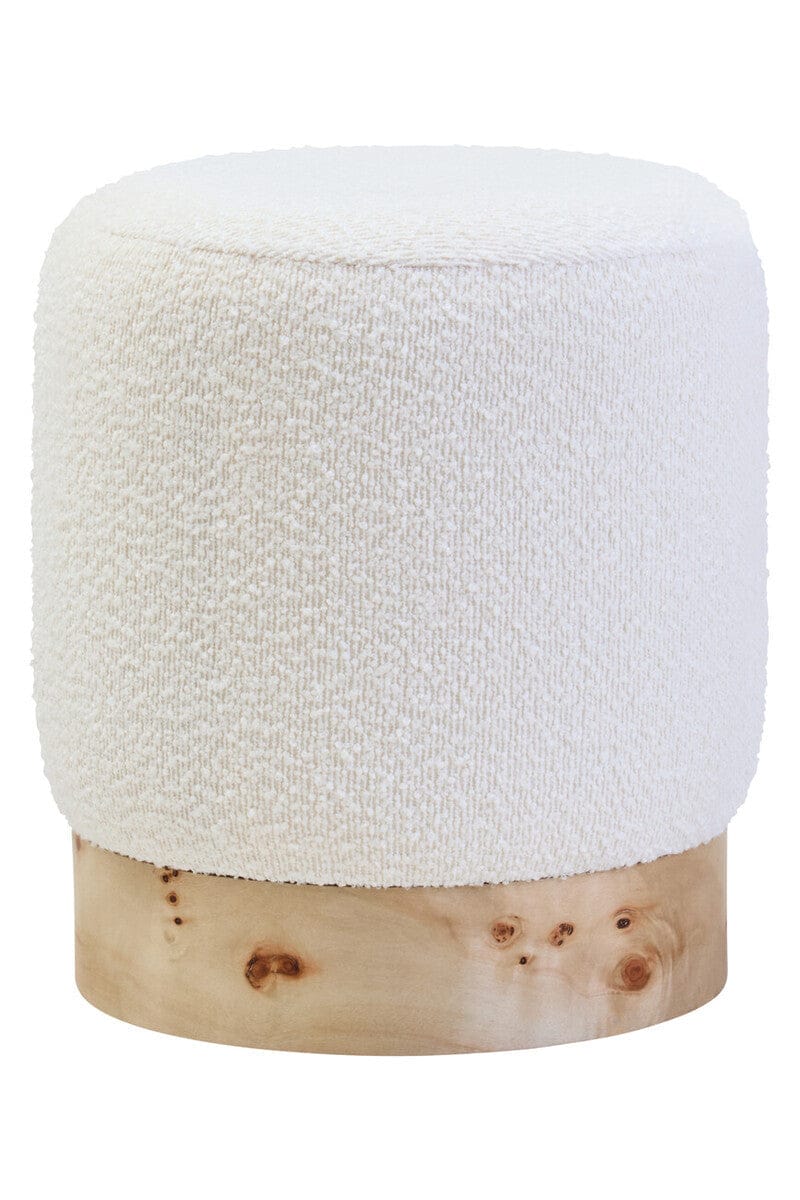 Hamilton Interiors Living Mota Burl Wood And Cream Boucle Round Stool House of Isabella UK