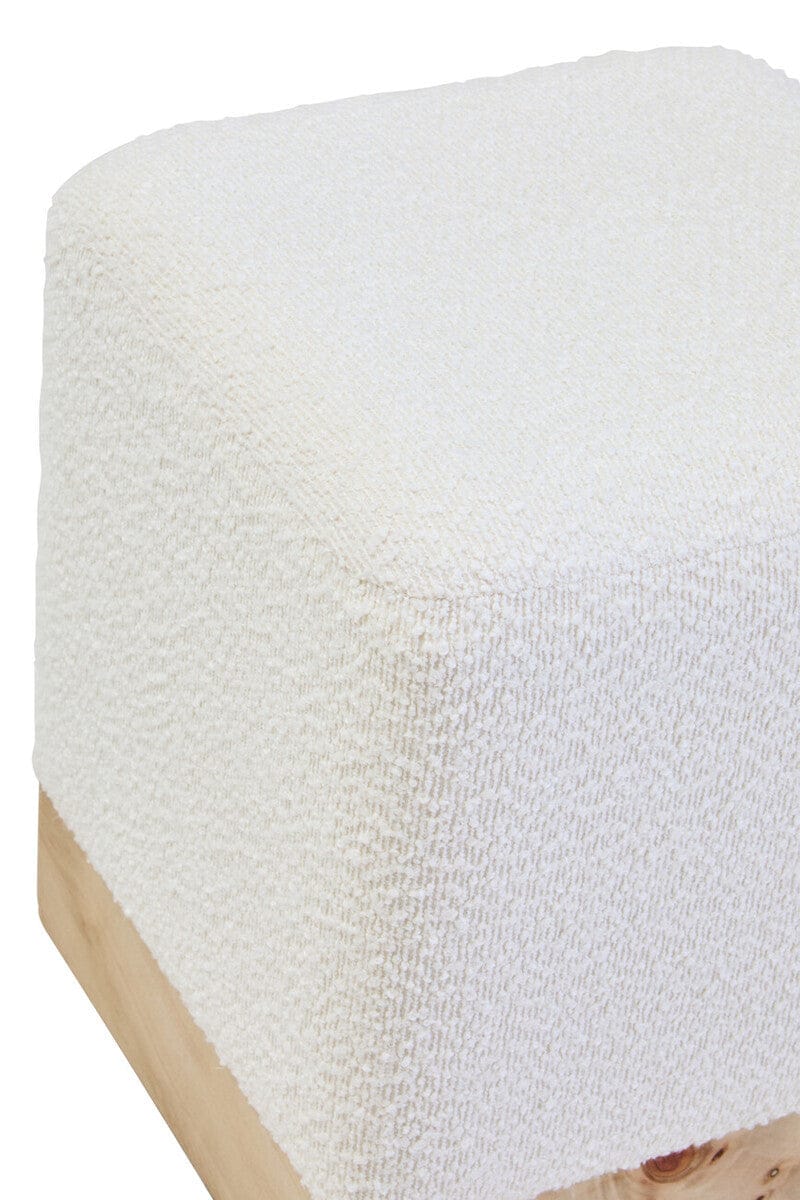 Hamilton Interiors Living Mota Burl Wood And Cream Boucle Sqaure Stool House of Isabella UK