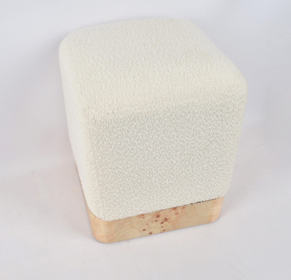 Hamilton Interiors Living Mota Burl Wood And Cream Boucle Sqaure Stool House of Isabella UK